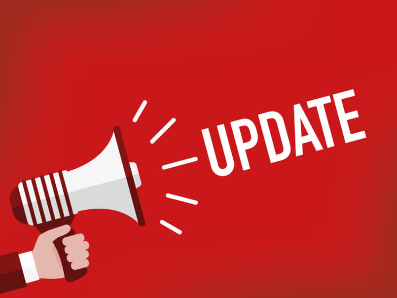 The word update on red background