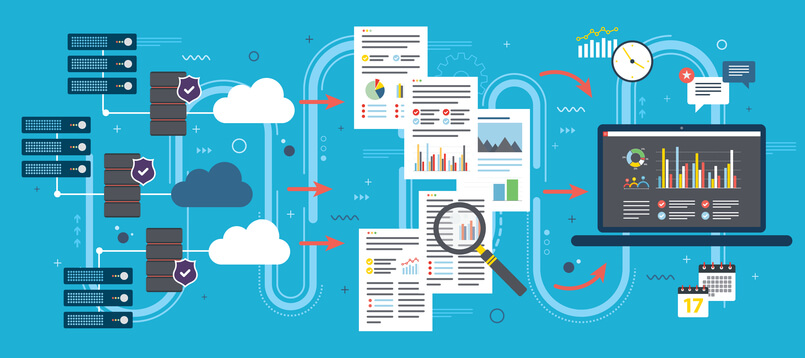 Laptop accessing data from cloud computers. Concepts big data analysis, data mining